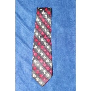 Playing Card Suits AOP Necktie‎ Spades Hearts Clubs Diamonds Novelty EUC